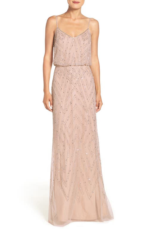 Adrianna Papell Embellished Blouson Gown in Taupe pink Smart Closet