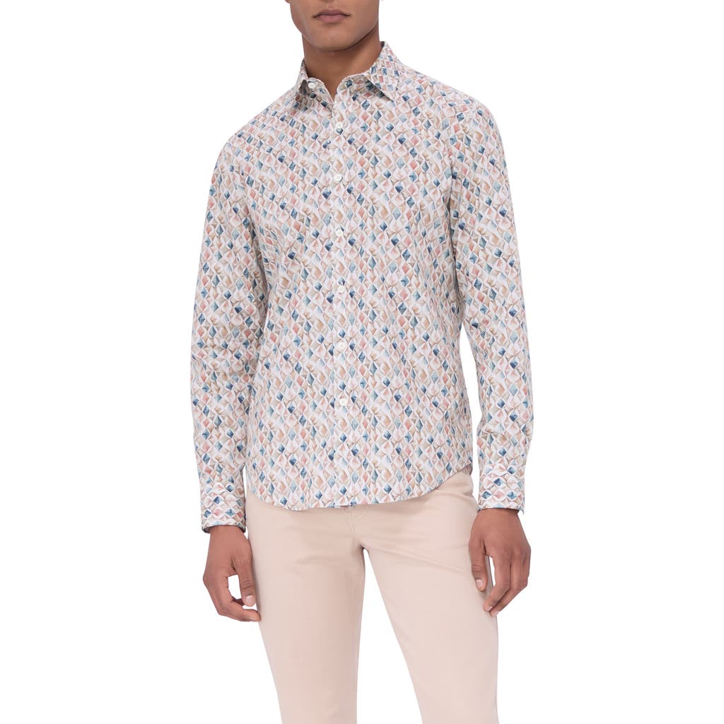 Bugatchi Julian Shaped Fit Mosaic Print Stretch Button-up Shirt In Desert