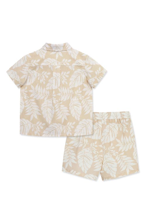 Shop Little Me Foliage Short Sleeve Linen & Cotton Button-up Shirt & Shorts Set In Tan