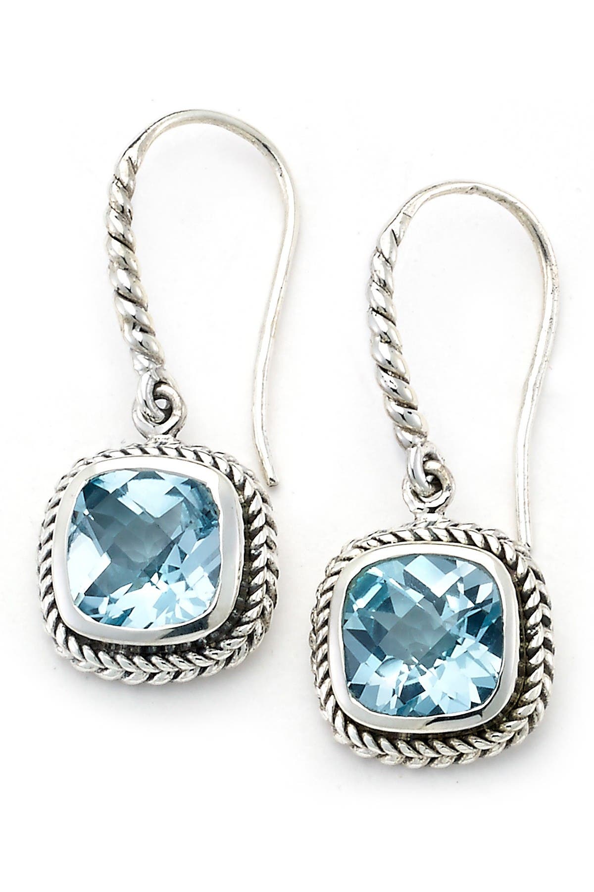 Samuel B Jewelry Sterling Silver Rope Etched Blue Topaz Drop Earrings In Silver Blue