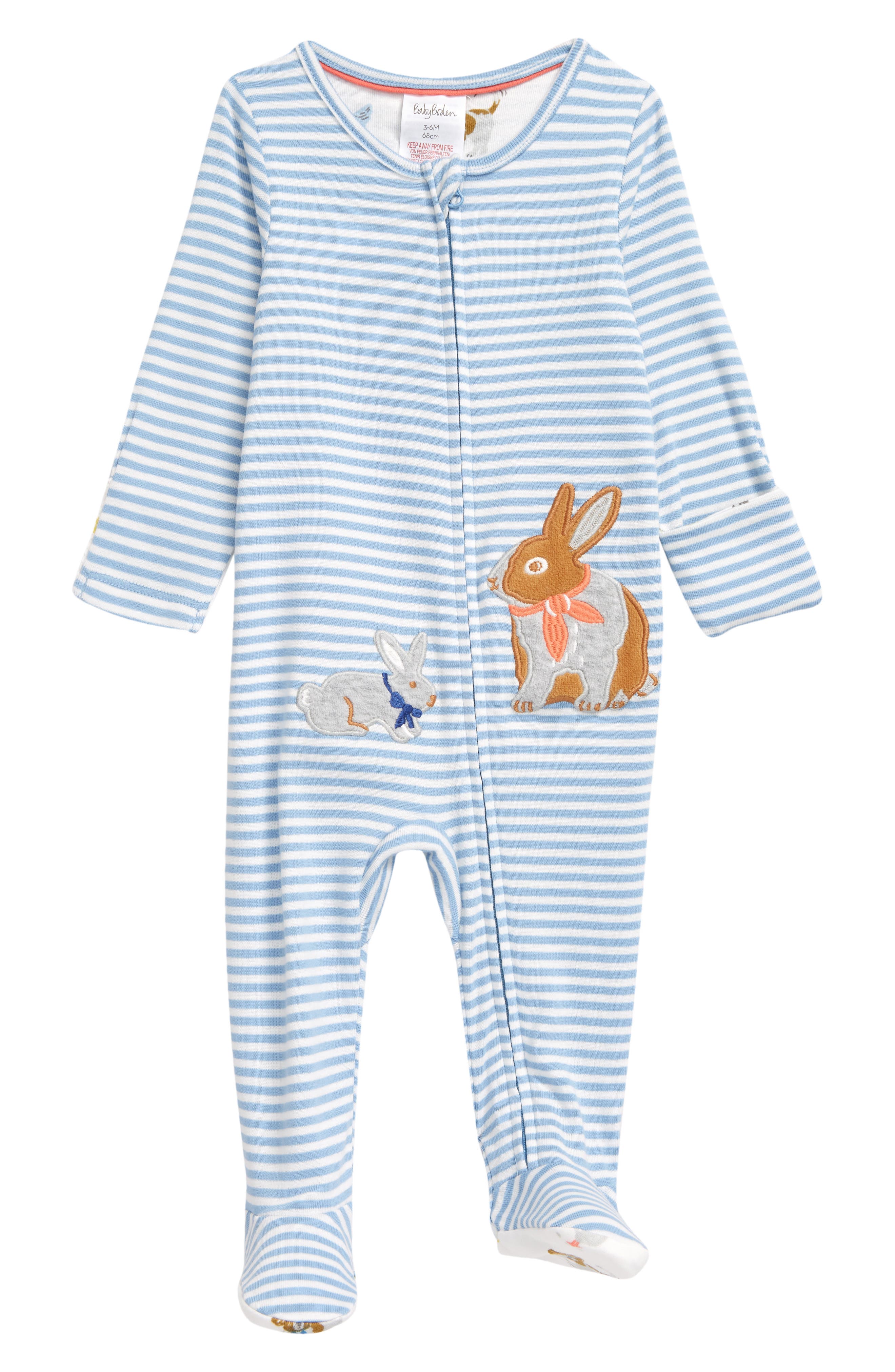 Ex Baby Boden Girls 2 Pack Pets Stripe Footless Sleepsuit Romper Age 0-24 Mths 