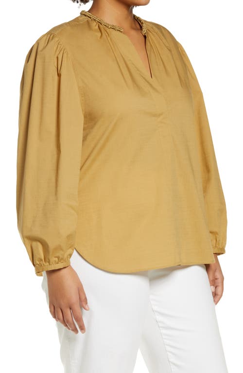 Shop Vince Braid Trim Cotton Blouse In Jute