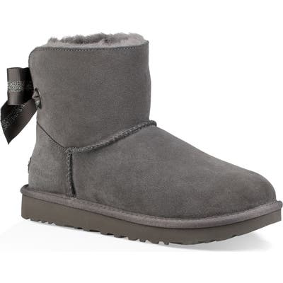 UGG Customizable Bailey Bow Mini Genuine Shearling Bootie, Grey