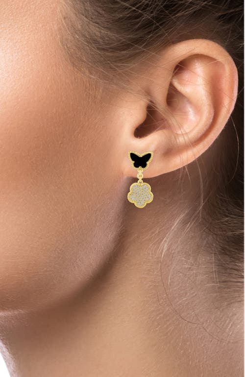 Kenneth Jay Lane Cz By  Cz Pavé Butterfly & Clover Flex Drop Earrings In Black/gold