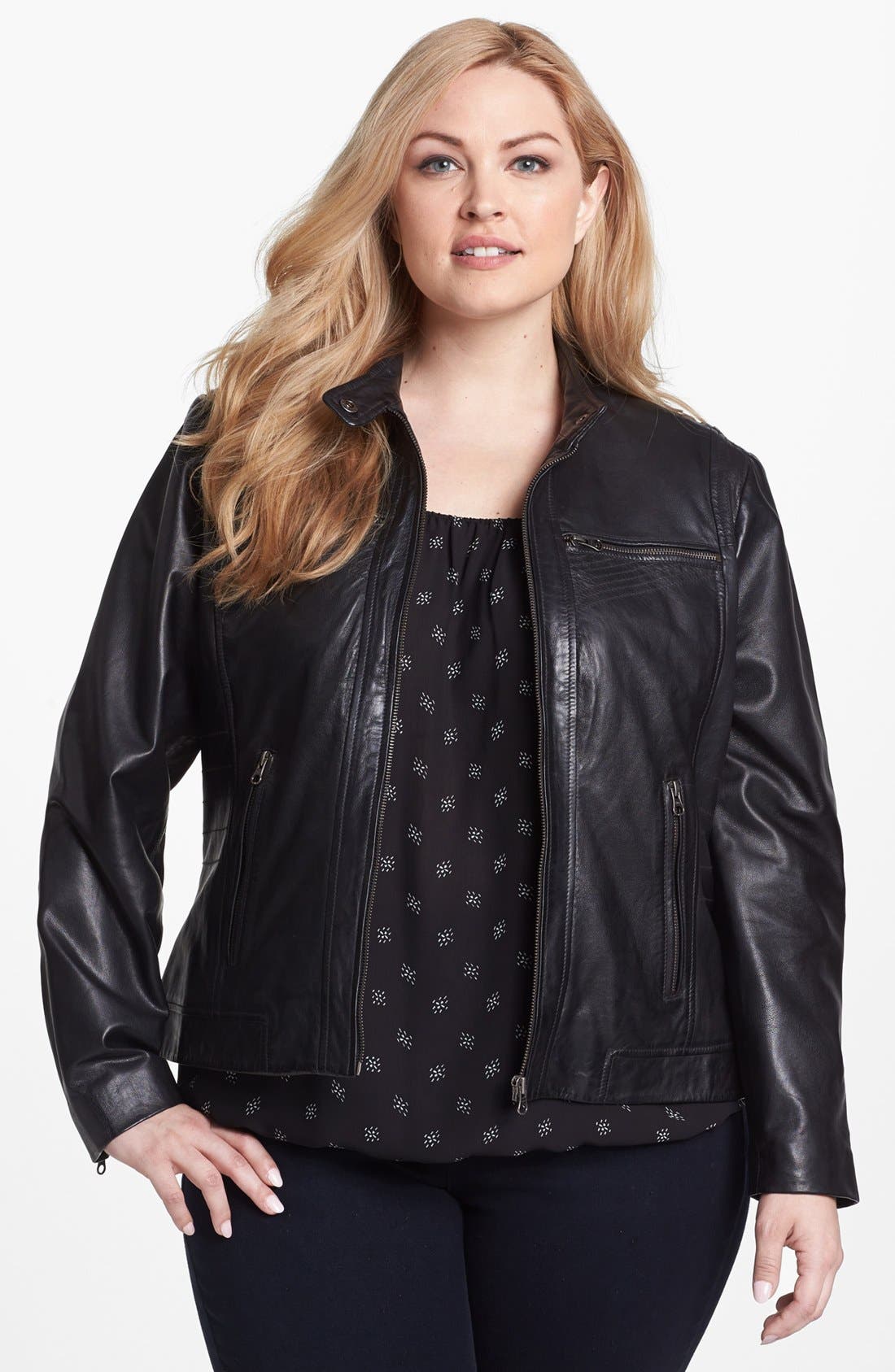 Bernardo Tab Collar Leather Jacket (Plus Size) Nordstrom