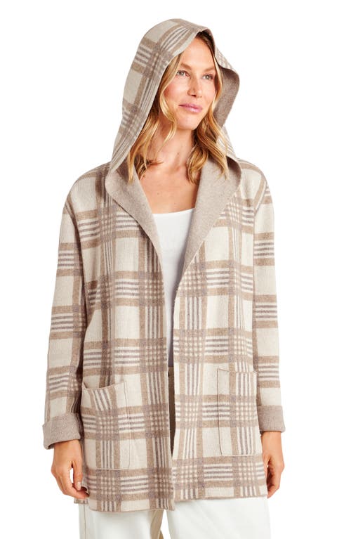 Shop Splendid Sierra Plaid Open Front Hooded Cardigan In Neutral Plaid