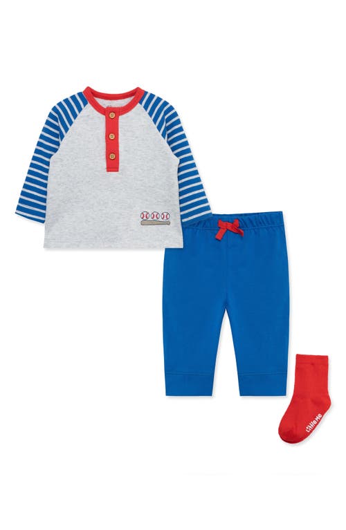 Little Me Kids' Baseball Henley T-Shirt, Joggers & Crew Socks Set Blue at Nordstrom,