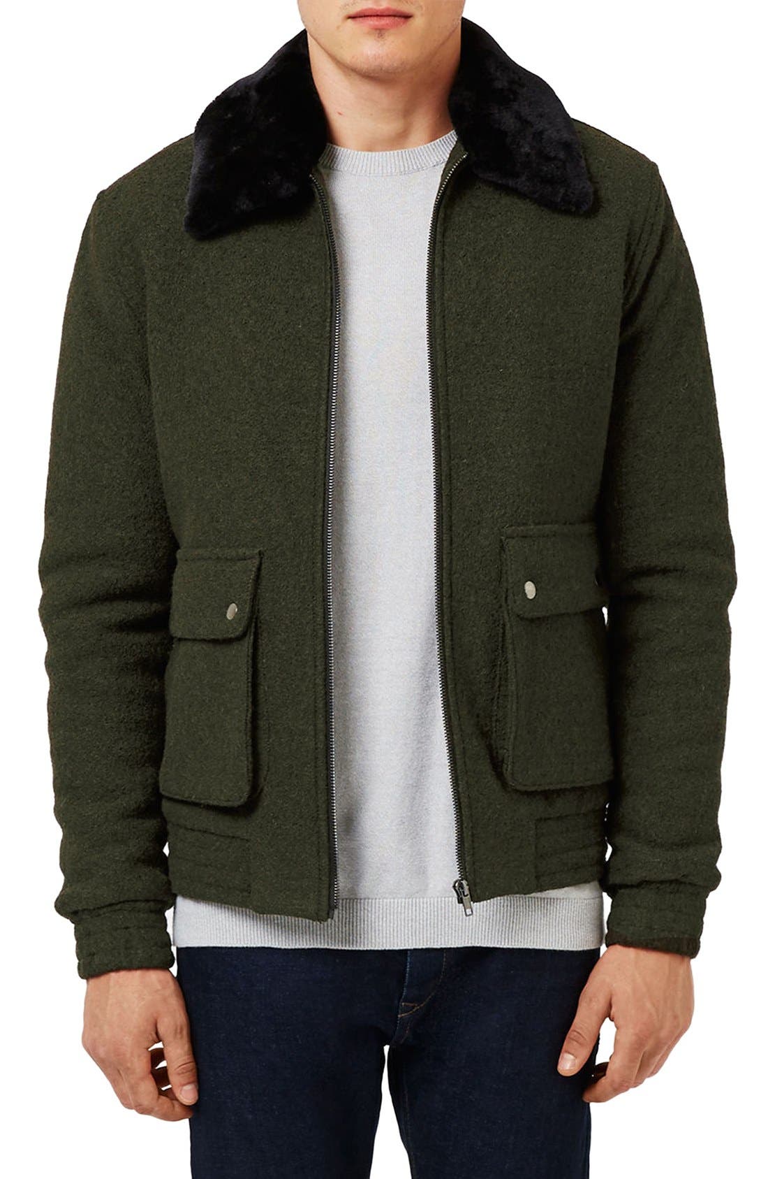 Topman Flight Jacket with Faux Fur Collar Nordstrom