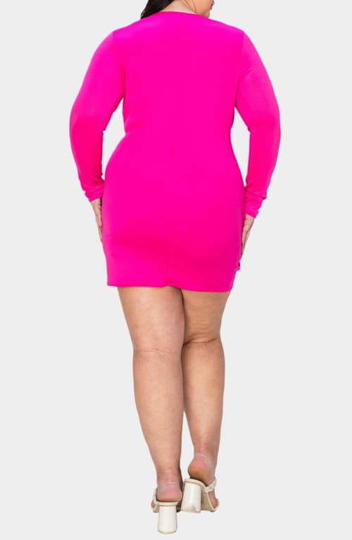 L I V D Raven Bracelet Sleeve Faux Wrap Body-con Dress In Neon Hot Pink