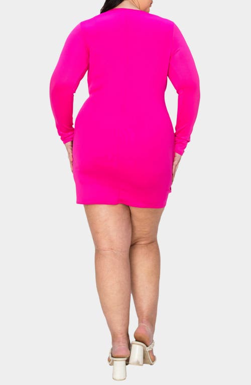 Shop L I V D Raven Bracelet Sleeve Faux Wrap Body-con Dress In Neon Hot Pink