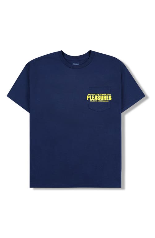 Shop Pleasures Staff Cotton Graphic Pocket T-shirt In Navy