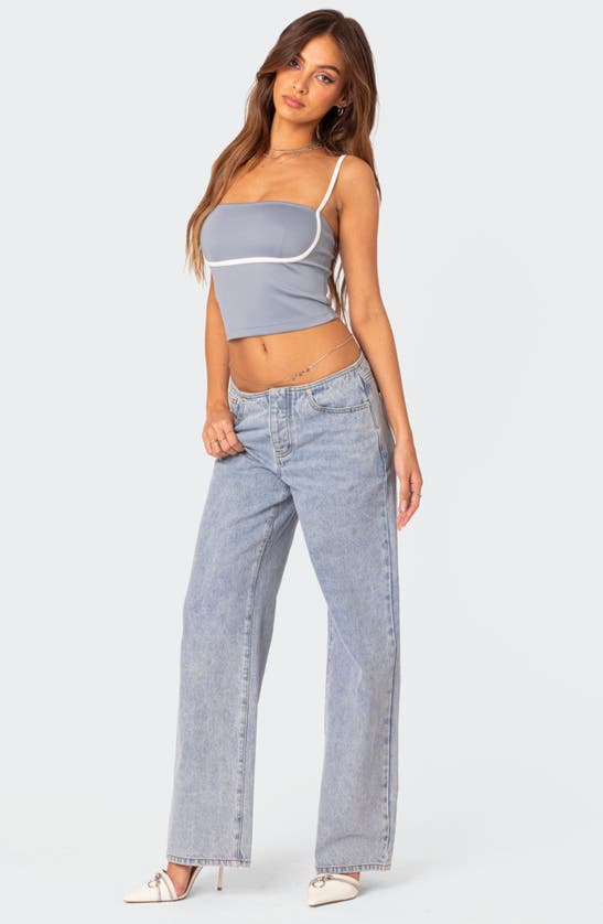 Edikted Yang Contrast Strap Crop Camisole In Blue-and-white