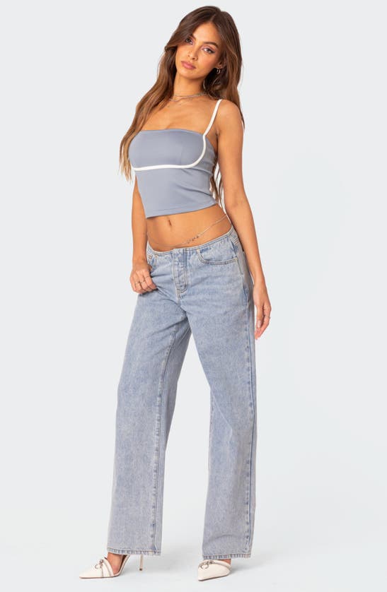 Shop Edikted Yang Contrast Strap Crop Camisole In Blue-and-white