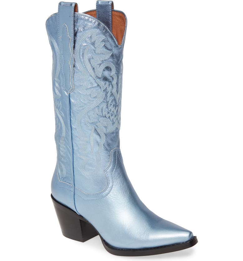 Jeffrey Campbell Dagget Western Boot: Light Blue Metallic Leather