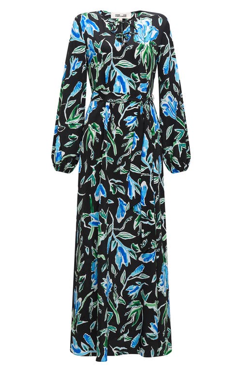 Shop Diane Von Furstenberg Vandy Floral Long Sleeve Maxi Dress In Tulip Fields Blue Lg