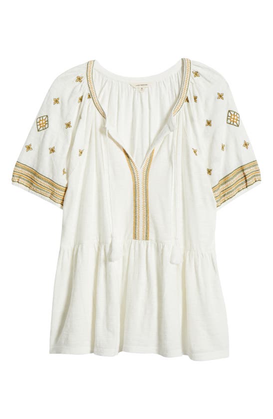 Lucky Brand Easy Embroidered Cotton Babydoll Top In Cream