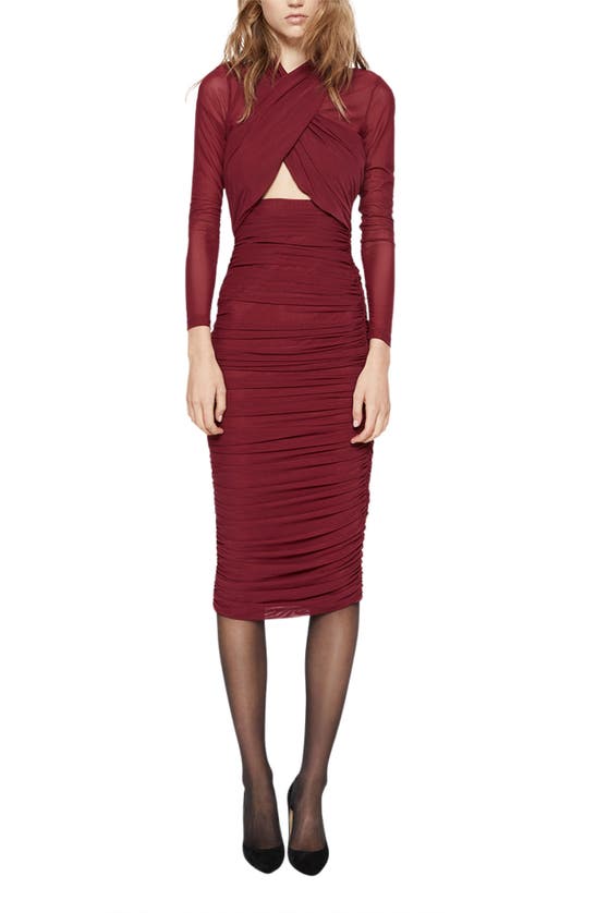 Bardot Aliyah Body-con Long Sleeve Dress In Burgundy