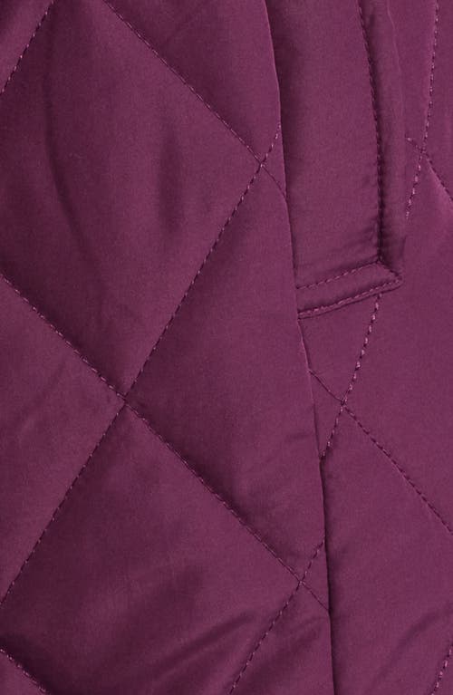 Shop Anne Klein Belted Zip Front Quilted Vest With Faux Fur Collar In Deep Plum