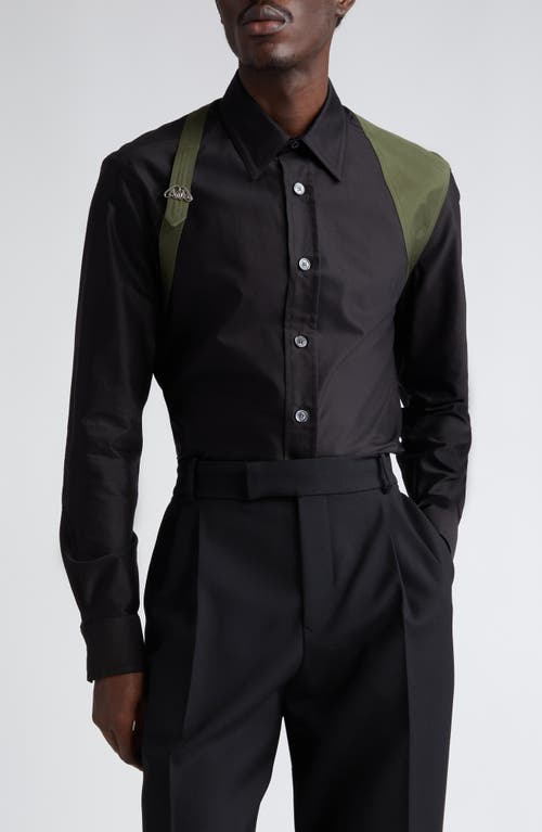 Alexander Mcqueen Harness Cotton Poplin Button-up Shirt In Black/khaki