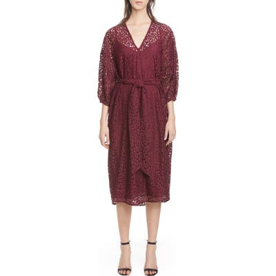 Roseanna Lace V-Neck Midi Dress, 4 FR - Burgundy