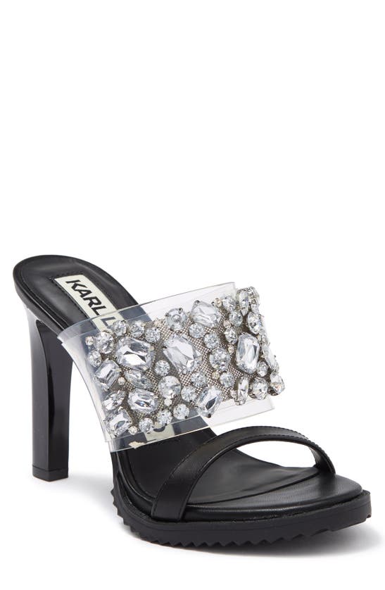 Karl Lagerfeld Bedika Crystal Embellished Clear Strap Sandal In Black