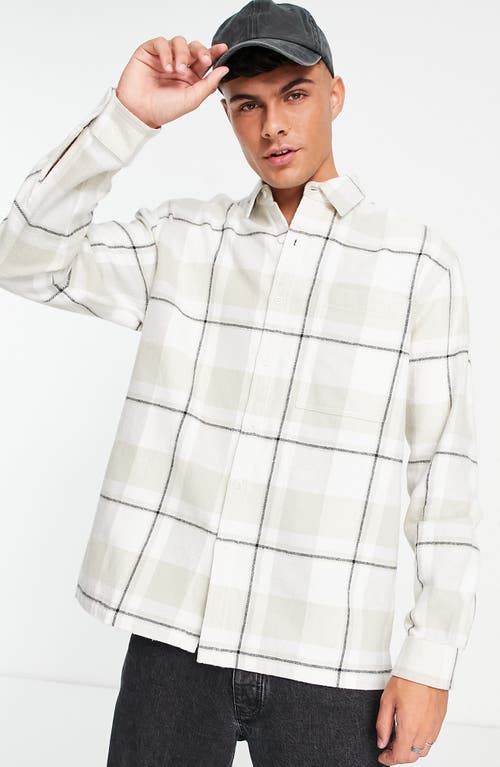 Topman Check Flannel Button-Up Shirt in Stone