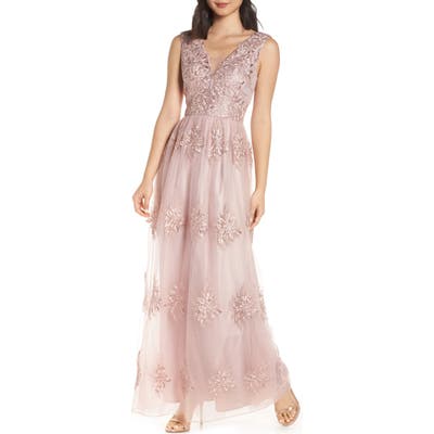 Chi Chi London Aubree Embroidered Evening Dress, Pink