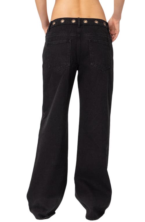 Shop Edikted Libby Grommet Waist Wide Leg Jeans In Black