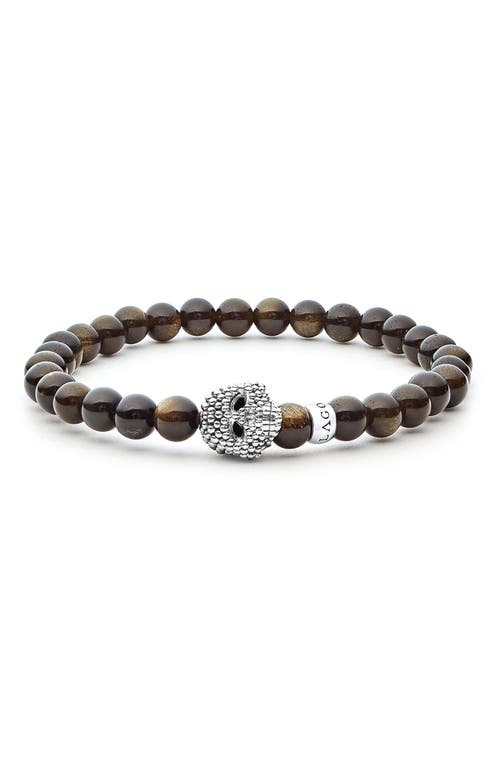 Lagos Anthem Golden Obsidian Skull Stretch Bracelet In Gold Obsidian
