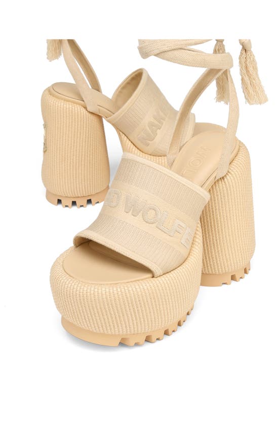 Shop Naked Wolfe Beach Ankle Tie Raffia Platform Sandal In Off White-raffia