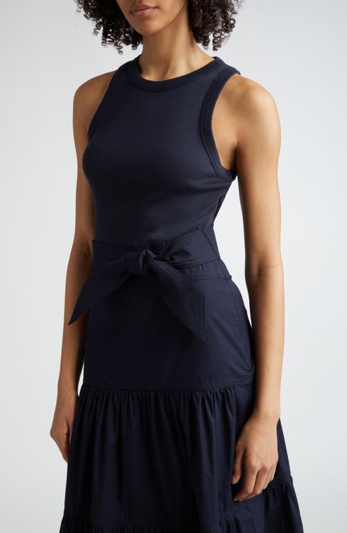 Shop Veronica Beard Austyn Belted Sleeveless Dress In Navy