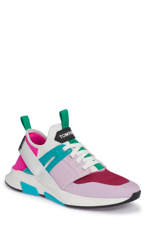 Tom Ford Jago Mixed Media Sneaker In Fuchsia/pink/white