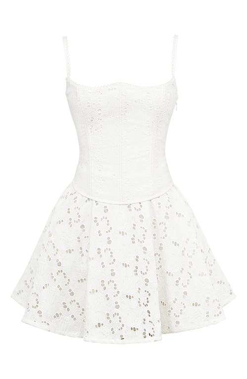 House Of Cb Elara Lace Back Broderie Anglais Minidress In Cloud Dancer