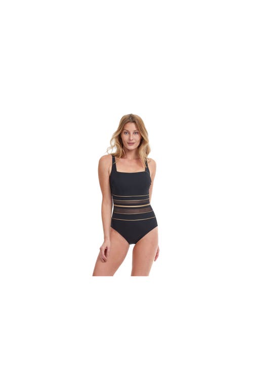 Onyx Square Neck One Piece in Black/gold