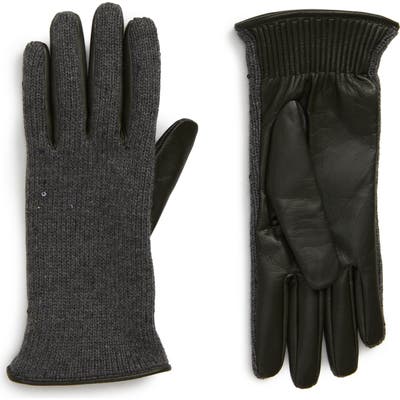 Brunello Cucinelli Cashmere, Silk & Leather Gloves, Grey