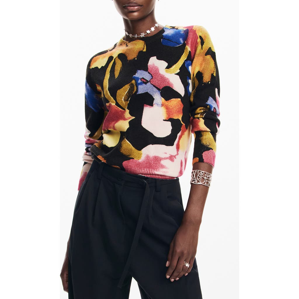 Desigual Abbotsford Floral Crewneck Sweater In Black
