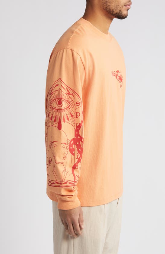 Shop Hugo Dequaliom Graphic Long Sleeve T-shirt In Medium Orange