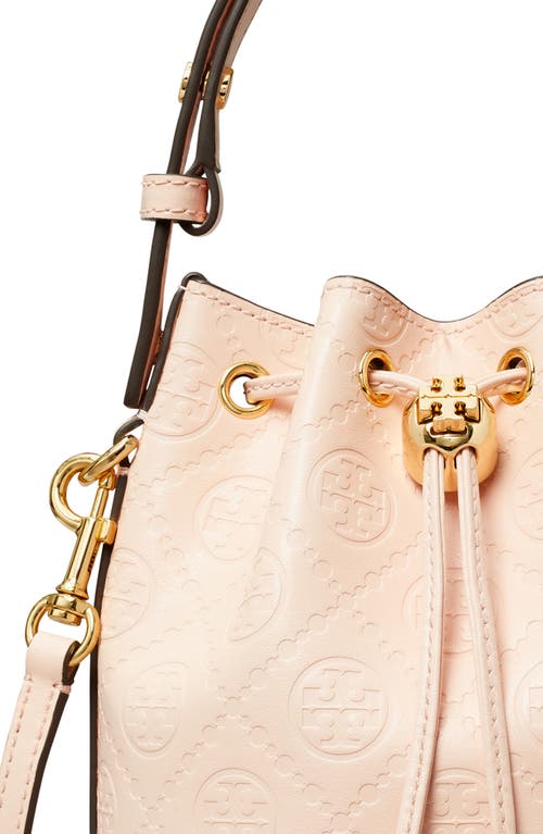 Shop Tory Burch Mini T Monogram Debossed Bucket Bag In Blush