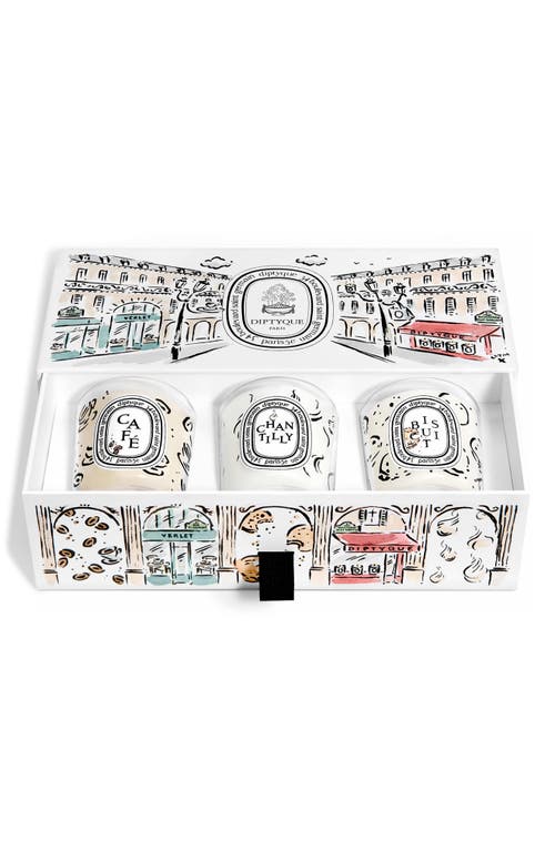 Diptyque Café (Coffee),Chantilly (Whipped Cream) & Biscuit (Cookie) 3-Piece Mini Candle Set 