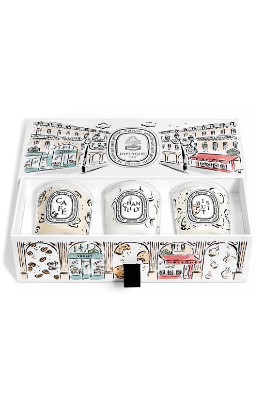 Shop Diptyque Café (coffee), Chantilly (whipped Cream) & Biscuit (cookie) 3-piece Mini Candle Set