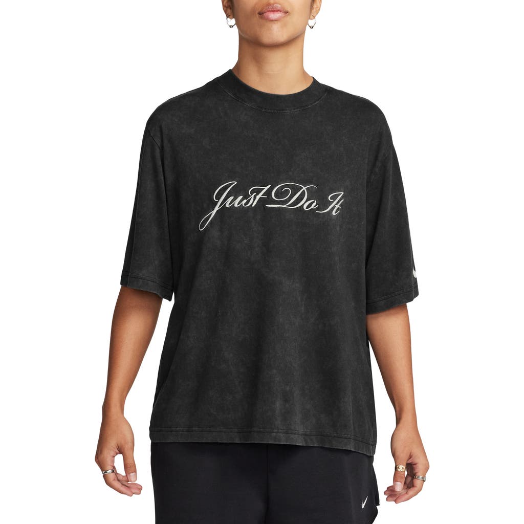 Nike Just Do It Boxy Embroidered T-shirt In Black/photon Dust
