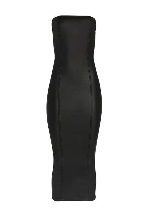 Shop Ser.o.ya Adalaide Coated Denim Midi Dress In Coated Black