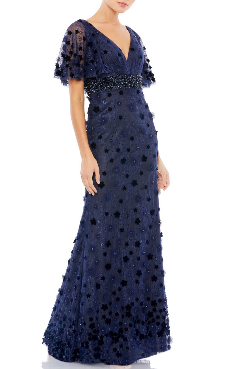 Mac Duggal Floral Appliqué Flutter Sleeve Lace Gown Nordstrom