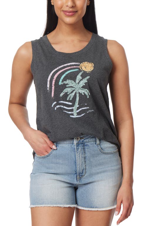 C & California Joyce Cotton Graphic Tank Charcoal Grey Rainbow Island at Nordstrom,