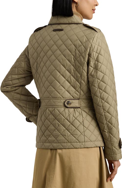 Shop Lauren Ralph Lauren Double Breasted Quilted Jacket In Birch Tan