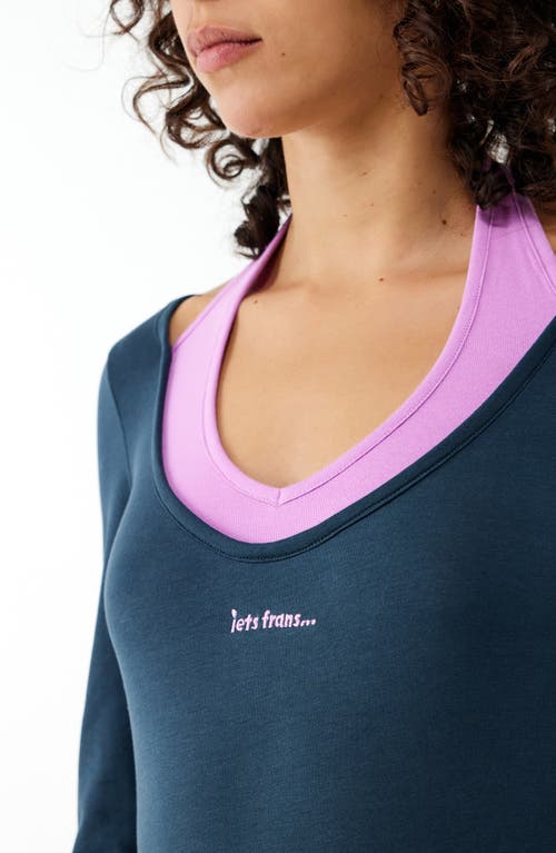 Shop Iets Frans Gigi Layered Stretch Cotton T-shirt In Navy/pink