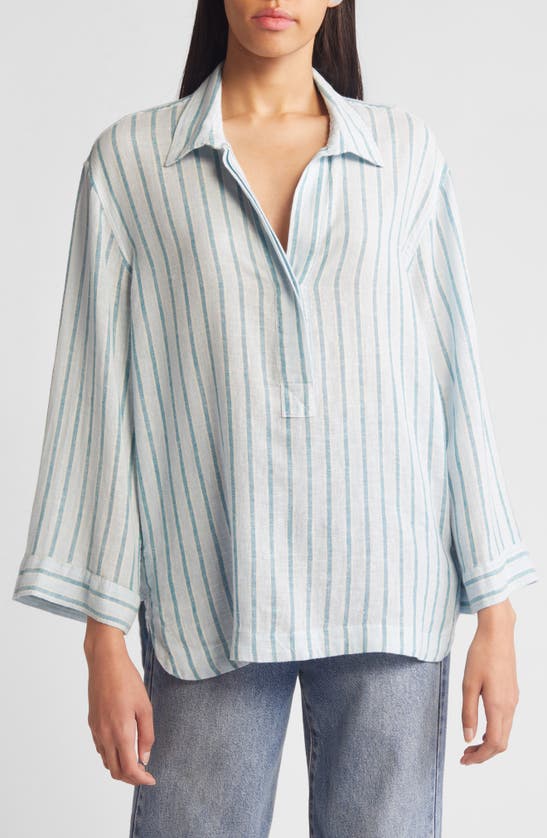 Shop Rails Banks Stripe Linen Blend Popover Shirt In Cambria Stripe