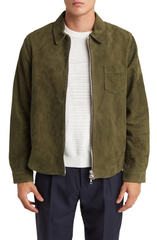 Officine Générale Sid Suede Zip Front Overshirt in Olive at Nordstrom, Size Xx-Large