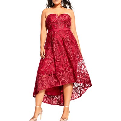 Plus Size City Chic Embroidered Attraction High/low Cocktail Dress, Red
