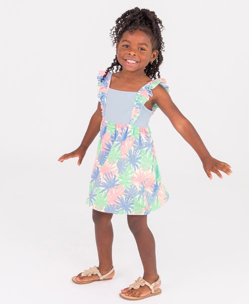 RuffleButts Toddler Ruffle Strap Mixed Print Dress in Pastel Palms at Nordstrom